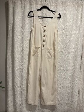 Marine Layer Cream Button-Front Cotton Jumpsuit
